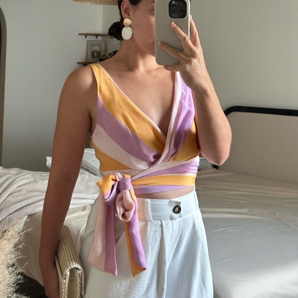 Zara Striped Wrap Crop Top - Picture 1 of 4